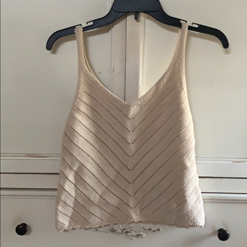 Cream White Knit Crop Tank
